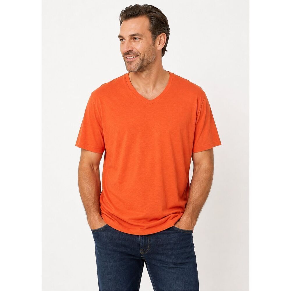 Kenneth Cole Men’s Orange V Neck Tee Shirt 100% Cotton Short Sleeve XXL